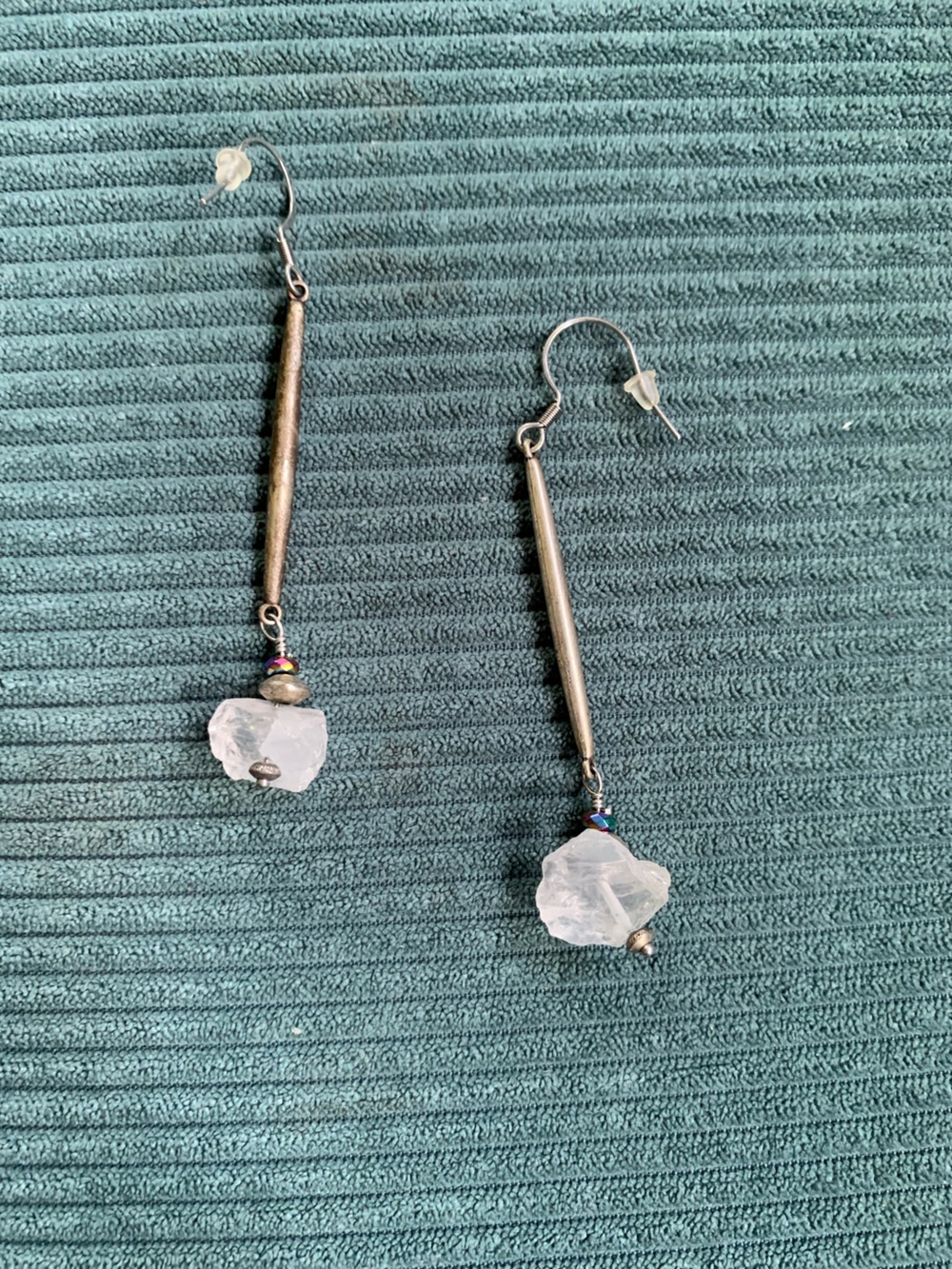 Sterling Bar Drop Earrings with Clear Crystal Accents